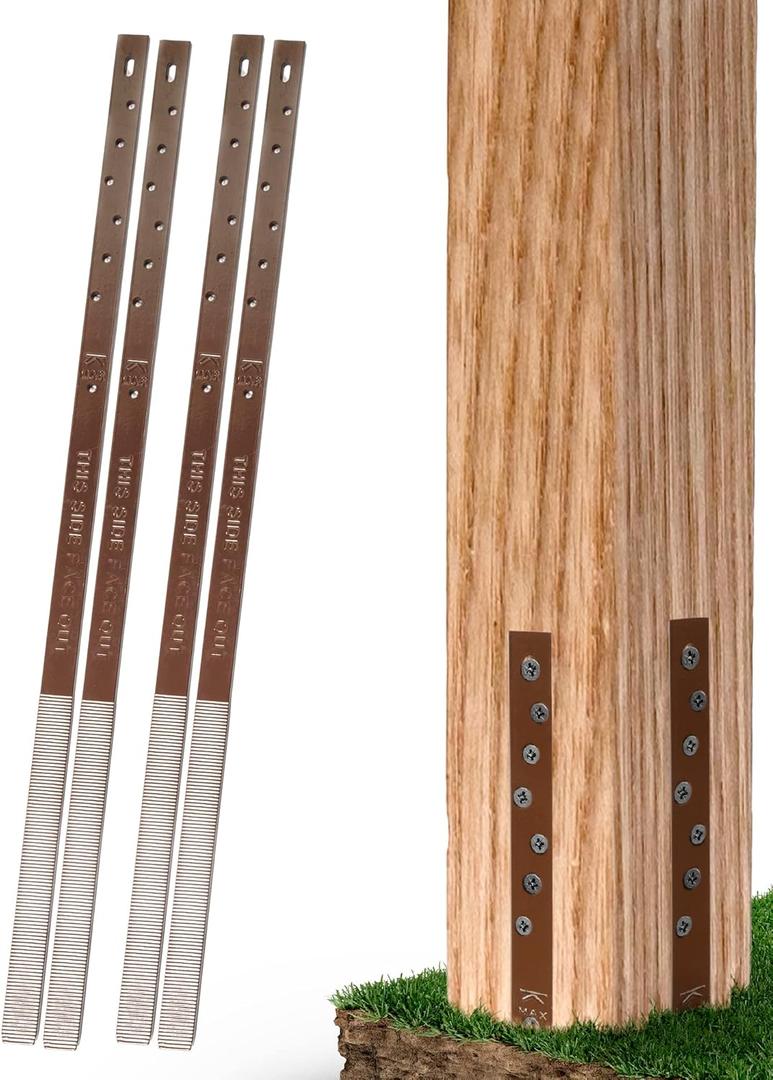 Pack of 4 Easy Fence Post Repair Kit (to Fix 2 Broken Wood Posts), Quick and Simple to Install, Effective, Durable Steel Stakes