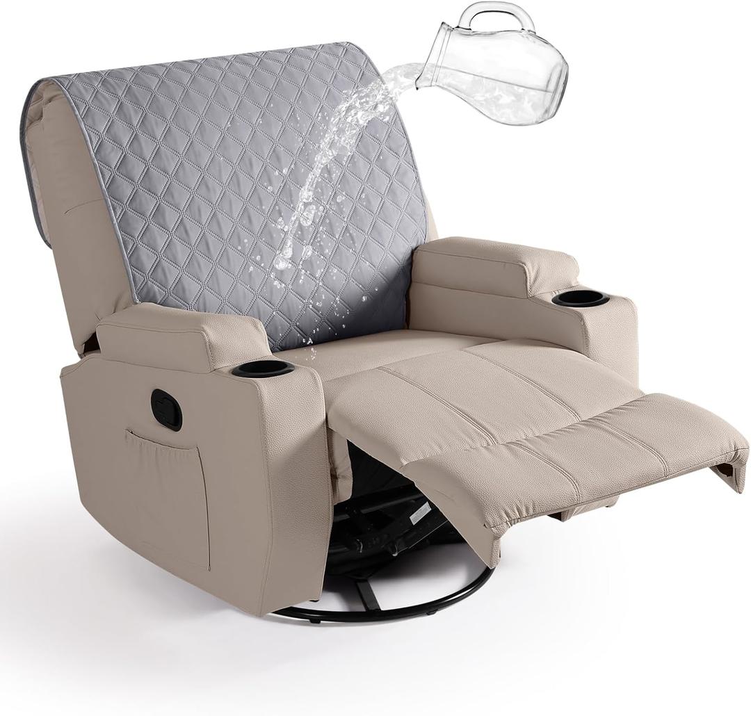 Ruaozz 100% Waterproof Recliner Chair Covers, Upgraded Non Slip Recliner Backrest Cover, Washable Recliner Covers for Reclining Chair with Straps, Headrest Covers for Recliner Chair, Light Grey