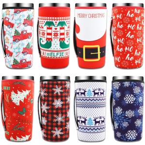 8 Pcs Reusable Neoprene Insulated Xmas Coffee Cup Sleeves for 30-32 oz Drinks