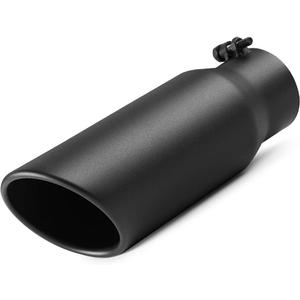 A-KARCK Exhaust Tip 3 Inch Inlet, 3" Inlet 4" Outlet 12" Long Black Coated Finish Muffler Tip For Truck Tailpipe, Stainless Steel Rolled Edge