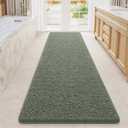 LOCHAS Luxury Bathroom Rug Shaggy Bath Mat 24 x 80 Inch, Washable Non Slip Bath Rugs for Bathroom Shower, Soft Plush Chenille Absorbent Carpets Mats, Sage Green