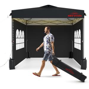 10x10 Pop Up Canopy with Sidewalls, Easy Up Canopy Tent, Heavy Duty Tents for Parties, One Person Set Up Event Tent, Black