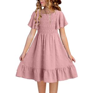 blibean Tween Girls Summer Dresses Kids Polka Dot Dress Size 6-15 Years (Pink)