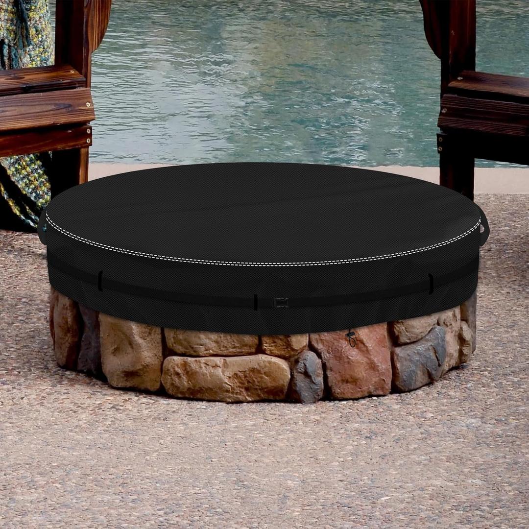 Fire Pit Cover Round, 52-57 Inch, Waterproof, Dustproof, Windproof, UV-Resistant