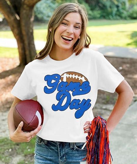 Game Day Shirts for Women Football Graphic Sunday Funday Tee Vintage Casual Football Season Short Sleeve Tee Tops Large