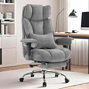 Efomao Executive Office Chair, Soft-Cushioned Computer Chair with Foot Rest, Fabric Home Office Desk Chairs, Big and Tall Office Chairs, Grey