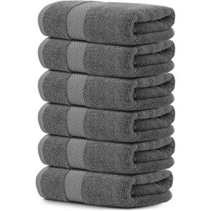 White Classic Luxury Hand Towels for Bathroom-Hotel-Spa-Kitchen-Set - Circlet Egyptian Cotton - 16x30 Inches - Set of 6 (Dark Gray)