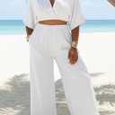 Choichic 2 Piece Sets for Women Summer Batwing Sleeve Crop Top and Wide Leg Pants Set Jumpsuits Beach Vacation Outfits (White, XXL)