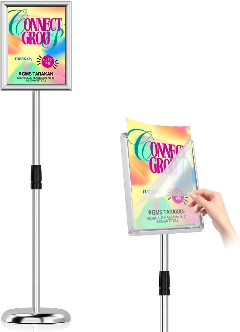 Sign Stand Holder 8.5 x 11 inches, Sign Stands for Display,Adjustable Heavy Duty Floor Stand Poster Display Stand Memu Stand,360 Rotation Floor Standing for Commercial, Restaurants, Retail Outlets, Exhibitions and Parties, Silver Sign Stand Holder 8.5 x 11 inches, Sign Stands for Display,Adjustable Heavy Duty Floor Stand Poster Display Stand Memu Stand,360 Rotation Floor Standing for Commercial, Restaurants, Retail Outlets, Exhibitions and Parties, Silver