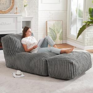 Hobestluk Big Bean Bag Lounger Chairs Large Beanbag Chair for Adults Bean Bag Sofa with Memory Foam Filled for Living Room, Bedroom or Balcony (Stripe Grey), 31.5 X 62.99 X 25.98 Inches