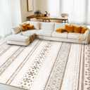 BESTSWEETIE 9x12 Area Rugs for Living Room Washable Moroccan Farmhouse Neutral Geometric Low Pile Non-Slip Soft Print Pattern Rug for Bedroom Kitchen Dining Room Entryway Cream/Brown/Pink