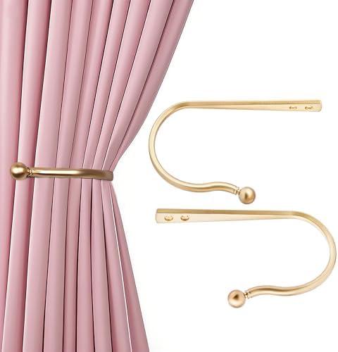 Mayrhyme Mini Ball Curtain Holdbacks 2 Pack,Solid Zinc Alloy Wall Mounted Curtain Tiebacks & Hooks, Unique Shape Curtain Holders， Modern Curtain Pull Backs for Drapes, Curtains,Warm Gold