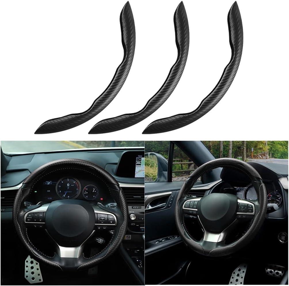 Mandark 3PCS Carbon Fiber Car Steering Wheel Cover, Anti-Skid Leather Vehicle Segmented Steer Wheel Protector, Auto Interior Protection Guard Accessories, Universal for Most Cars (Black)