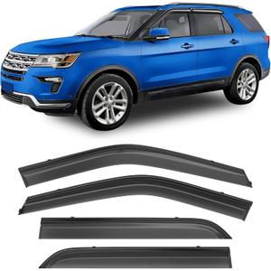 Shatterproof Taped-On Window Deflectors for Ford Explorer 2013-2018 with Balck Trim, Rain Guards, Window Visors for Car, Vent Deflector, 4pcs