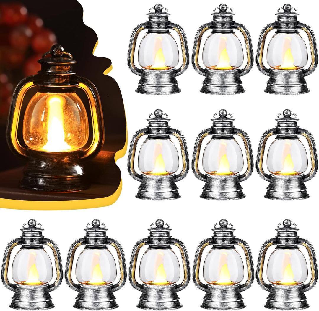 Ferraycle 12 Pcs Mini Lantern Decor 4 Inch Western Lantern Table Centerpiece Small Vintage Camping Hanging Lamp Ornaments Bulk for Cowboy Cowgirl Wedding Halloween Christmas (4 Inch,Silver)