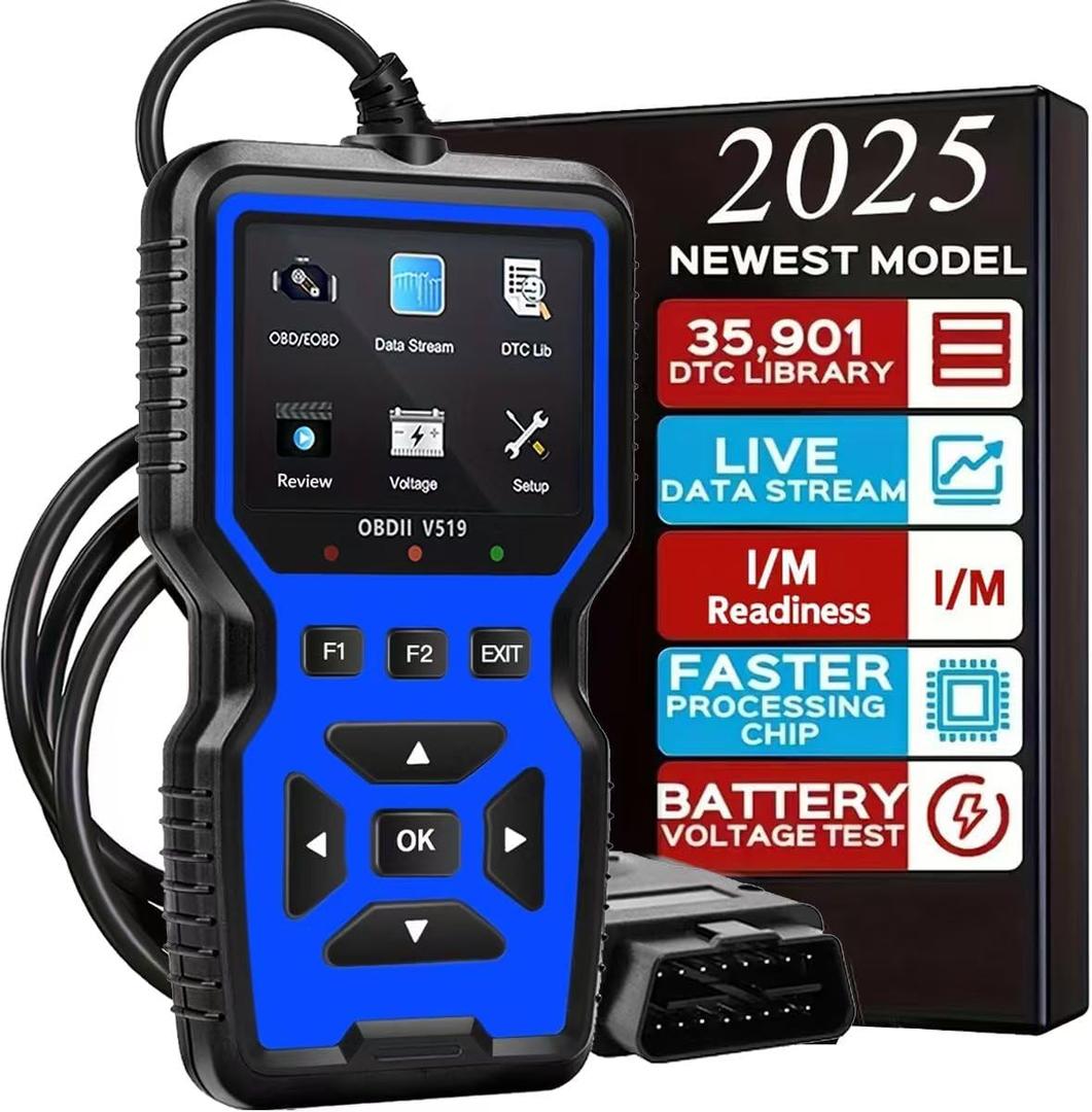 OBD2 Scanner Diagnostic Tool - Check Engine Light Code Reader, Reset Function, Data Stream, I/M Readiness, Full Features, Modes 6 & 8, for All 1996+ Vehicles, Automotriz Scanner (Blue)