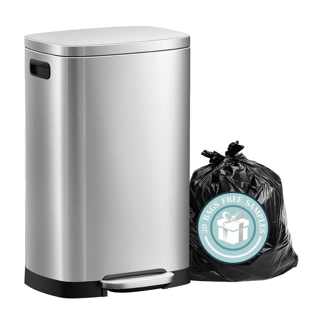 Kitchen Trash Can with Lid, 13 Gal Stainless Steel Pedal Garbage Can
50L Fingerprint Pedal Trash Can with Removable Inner Bucket and Lid Soft Close, Rubbish Bin for Home Office, Silve