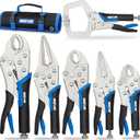 Rizom Vice Grips Pliers Set, 6-Piece Locking Pliers Set, 6-1/2, 9-1/2 Needle Nose Vice Grips, 5, 7 and 10 Curved Jaw Vise Grip, 6 C-clamp Locking Pliers, Fast Release with Rolling Pouch