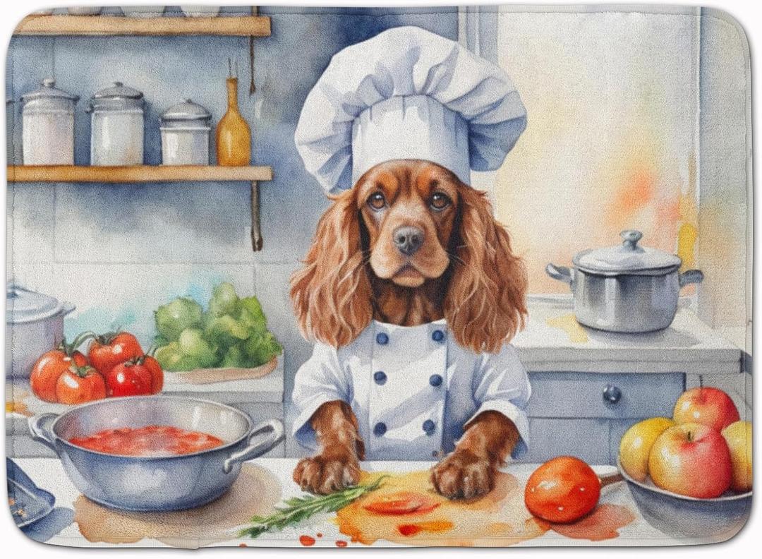 Caroline's Treasures Cocker Spaniel The Chef Memory Foam Kitchen Mat Machine Washable Anti-Fatigue Mat Cushion Comfort Bath Mat or Kitchen Rug