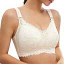 V Neck with Lace Honeycomb Minimizer Bras Full Coverage No Underwire Thin Padded Soft Comfy T-Shirt Women Bras 34D, Champagne