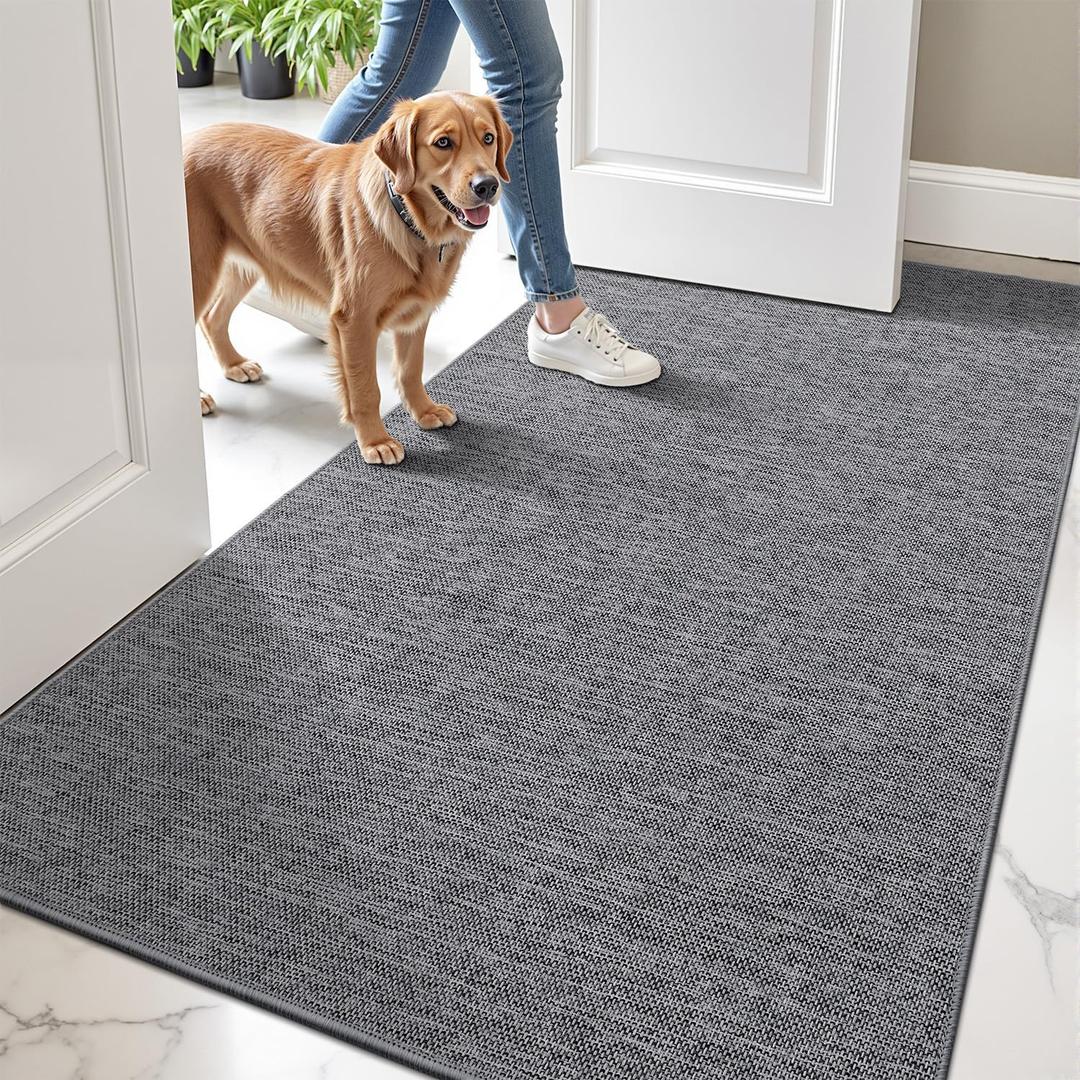 LUMI Ultra Thin Door Mat for Entryway,32"x47" Low Profile Non Slip Rubber Backing Indoor Doormat, Easy Clean Welcome Entrance Mat for Inside House, Patio,Dark Grey
