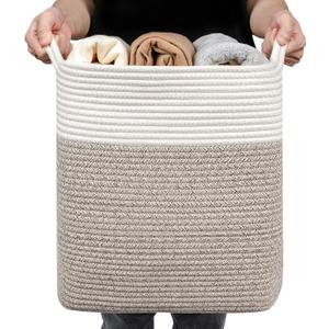 Medium and Large Woven Basket//With Handle, Used for Toys and Fabric Storage Basket used for Storing xl Storage Box, Decorative Storage Box Room (14L*15.7H WWhite Brown, 14L*10W*15.7H)