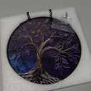 Stained Glass Window Hanging, Blue Purple Tree of Life Sun Catchers Colorful Glass Panel Plants Suncatcher Decor for Birthday for Women,Men,Wife, Lovers, and Mom 6.3 in