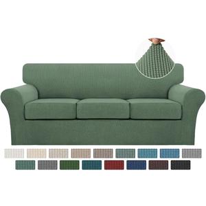Turquoize 4 Piece Sofa Covers for 3 Cushion Couch Sofa Slipcover Soft Couch Cover for Dogs-Washable Sofa Furniture Covers with 3 Individual Cushion Covers Jacquard Fabric (3 Cushion Sofa, Loden Frost)