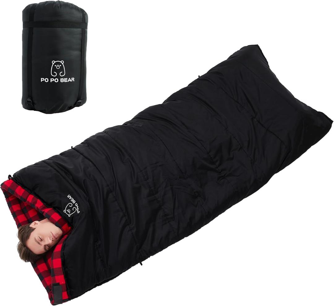 PO PO BEAR Zero Degree Sleeping Bag for Adults 100% Cotton Flannel Tall and Big (84" x 40" Right Zip)