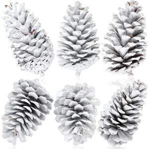Tondiamo 6 Pcs Christmas Large Pine Cones Giant White Xmas Tree Ornaments Big Unscented Natural Pinecones Craft for Decoration Winter Christmas Holiday Craft DIY Wreath Filler Home Wedding(5-6 Inch)
