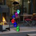 Paw Print Solar Wind Chimes for Outside, Dogs Cat Pet Pawprint Remembrance Wind Chimes,Waterproof Color Changing Solar Hanging Lights,Sympathy Gift for Pet Lover,Balcony,Patio,Yard Decor