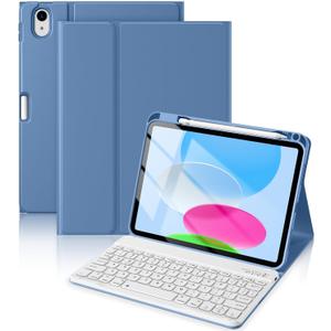for iPad 10th Generation Case with Keyboard 10.9 Inch- Magnetic Wireless Keyboard Case with Pencil Holder Stain Proof Folio Cover for iPad (A16) 11th Gen 11 Inch 2025/10th Gen 2022 - Blue (Blue)