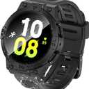 Goton [3 in 1 Waterproof Case and Band for Sumsung Galaxy Watch 5 & 4 44mm, 360 Protective Hard PC Front & Back Bumper with HD Tempered Glass Screen Protector for Samsung Watch Cover Accessories (Matte Black)