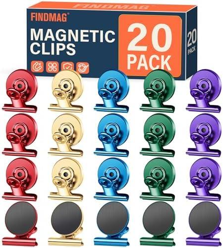 FINDMAG 20Pack Colorful Fridge Magnets, Refrigerator Metal Magnets Clips, Strong Magnetic Clip for Fridge, Scratch Free Clip Magnets for Whiteboard, Office, Classrooms, Cruise Cabins, Kitchen Multicolor