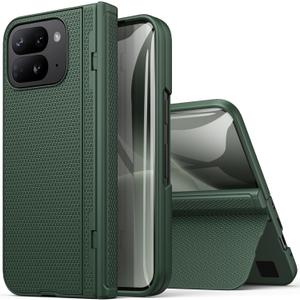 for Google Pixel 10 Pro Fold Case, Slim with Kickstand, Hinge Protection, Tempered Screen Protector, 360 Full Body Rugged Shockproof Protective Phone Case for Google Pixel 10 Pro Fold, Green