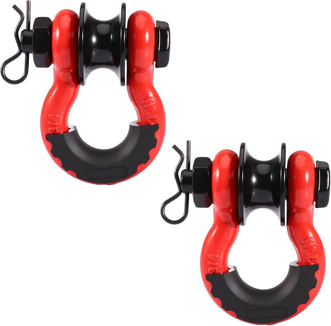 3/4" D Ring Shackle with Upgraded Snatch Blocks,57,000 lbs(28.5 Ton) Maximum Break Strength Heavy Duty Shackles with 7/8" Screw Pin for Tow Strap Winch Off Road Vehicle Recovery,2pack Red