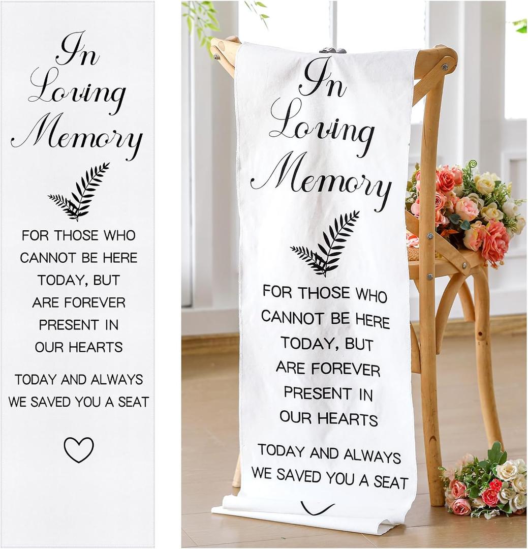 Yousoontic Memorial Wedding Chair Sign for Ceremony Wedding Memorial Sign 14 x 49 Inch Save a Seat for Someone in Heaven Linen Reserved Decorations(in Loving Memory)