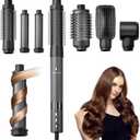 6 in 1 Blow Dryer Brush Set, Powerful Hair Dryer Brush with Auto-Winding Curl L/R, Fast Drying, Smooth Blowouts, Root-Lift Volume, No Heat Damage Frizz-Free Thermal Brush, Hot Air Styler for Travel