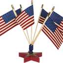 MEETYAMOR 4th of July Decorations, American Flag with Pentagram Bracket Wood Block, 250th Anniversary Patriotic Independence Day Decor for the Home, Fourth of July Memorial Day Decor for Mantel, Table