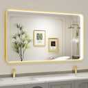 LED Bathroom Mirror with Lights, 48x28 Inch Gold Metal Framed LED Mirror for Bathroom, 3 Colors and Stepless Dimmable Wall Mounted Lighted Bathroom Vanity Mirror, Anti-Fog, Memory