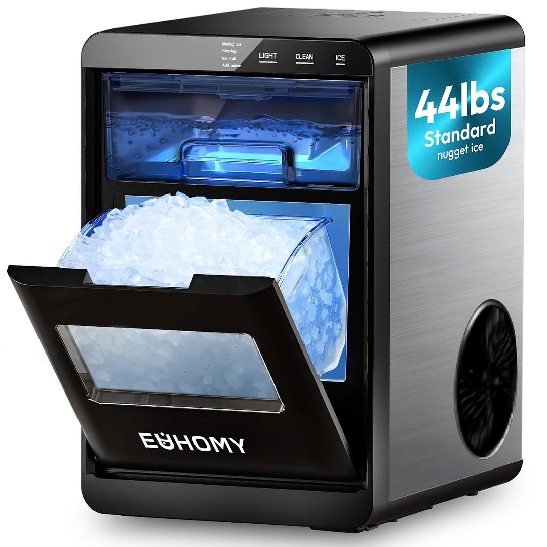 EUHOMY Nugget Ice Maker Countertop, 44Lbs/24H Sonic Ice Maker Machine, Self-Cleaning Pellet Ice Makers with Ice Scoop&Basket, Countertop Pebble Ice Maker for Home/Kitchen/Office