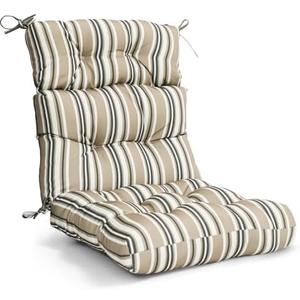 EAGLE PEAK Tufted Outdoor/Indoor High Back Patio Chair Cushion, Set of 2, 46'' x 22'', Beige Stripes