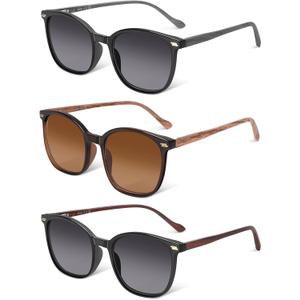 LADEESSE 3 Pack Reading Sunglasses for Women & Men, UV400 Sun Readers Glasses Spring Hinge Outdoor Sunglasses-200 (Mix Color)