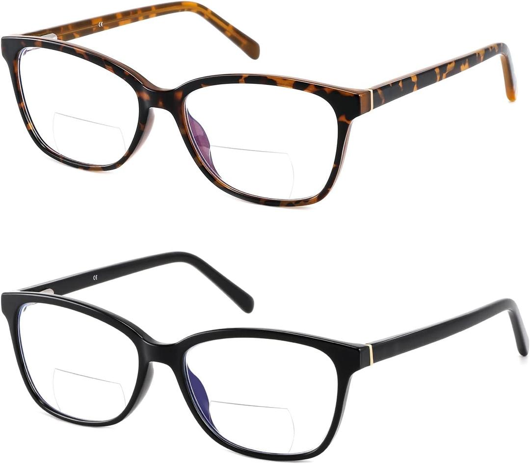 Kafirlo Bifocal Reading Glasses Women Blue Light Computer Readers With Clear Top Cat Eye Frame Stylish Fashion Ladies Eyeglass +2.50