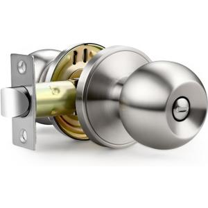 1 Pack Bathroom Door Knob, Door Knobs Interior Without Keys, Brushed Nickel Door Knobs for Bedroom and Office, Privacy Function, Modern and Sturdy Finish, Satin Nickel