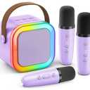 Mini Karaoke Machine for Kids Adults, Portable Bluetooth Speaker with 3 Wireless Karaoke Mics,2026 TOP Birthday Gifts Toys for Girls 3,4, 5, 6, 7, 8+Years Old Karaoke Player(Purple 3 Mics)