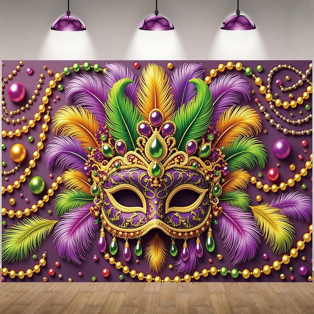 7x5ft Mardi Gras Backdrop Carnival Masquerade Mask Photography Background Mardi Gras Birthday Party Decorations Photo Studio Props (7x5FT210x150cm)