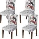 Horaldaily 4PCS Christmas Dining Chair Covers, Blue Snowman Stretch Removable Washable Slipcover Chair Protector for Dining Room Home Decor (Black)