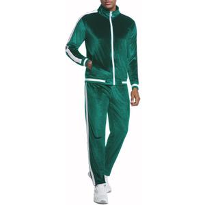 ANOTWENER Men's 2 Piece Tracksuits Velour Sweatsuits Athletic Fit Velvet Outfit Jogging Full Zip Jacket Pants Set (L)