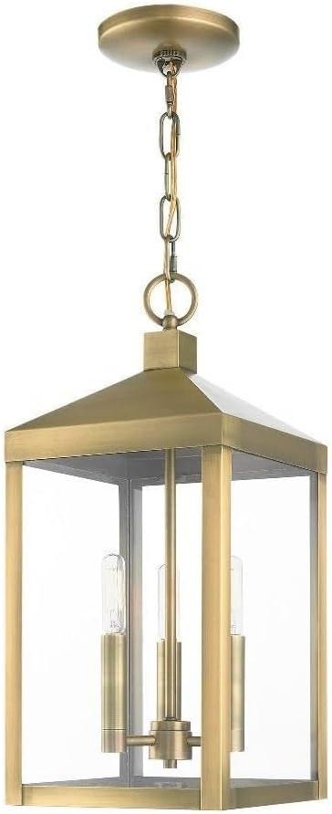 Livex Lighting 20593-01 3 Light Antique Brass Outdoor Pendant Lantern